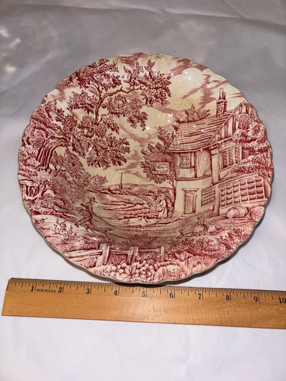 Vintage Myott The Hunter Rim Soup Bowl, Red Transferware